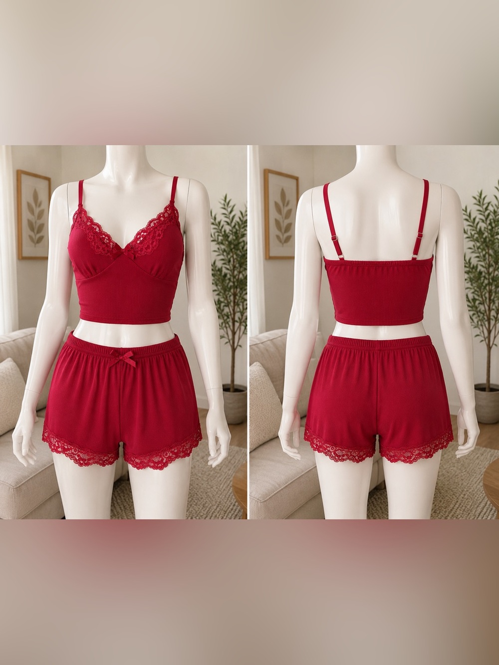 NEW BRAND NEW Women's Red Lace Trim Camisole & Shorts Sleep Set